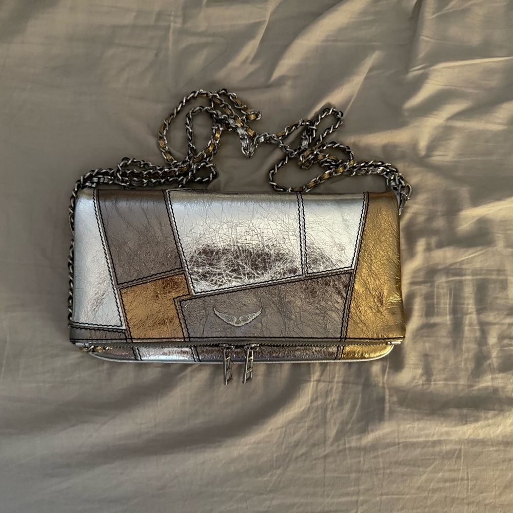 Zadig & Voltaire Metallic Patchwork Rock Clutch